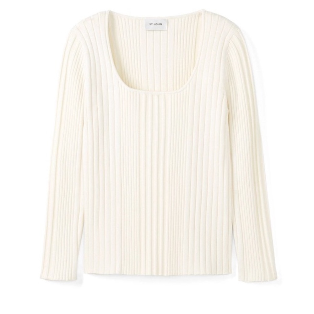 St John Textured Rib Knit Sweater Ivory